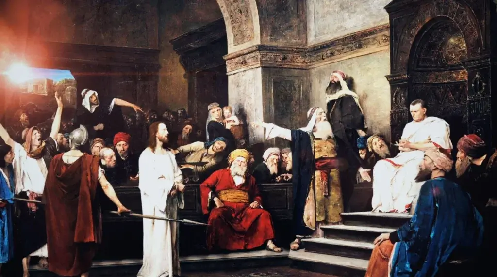 jesus on trial before being flogged