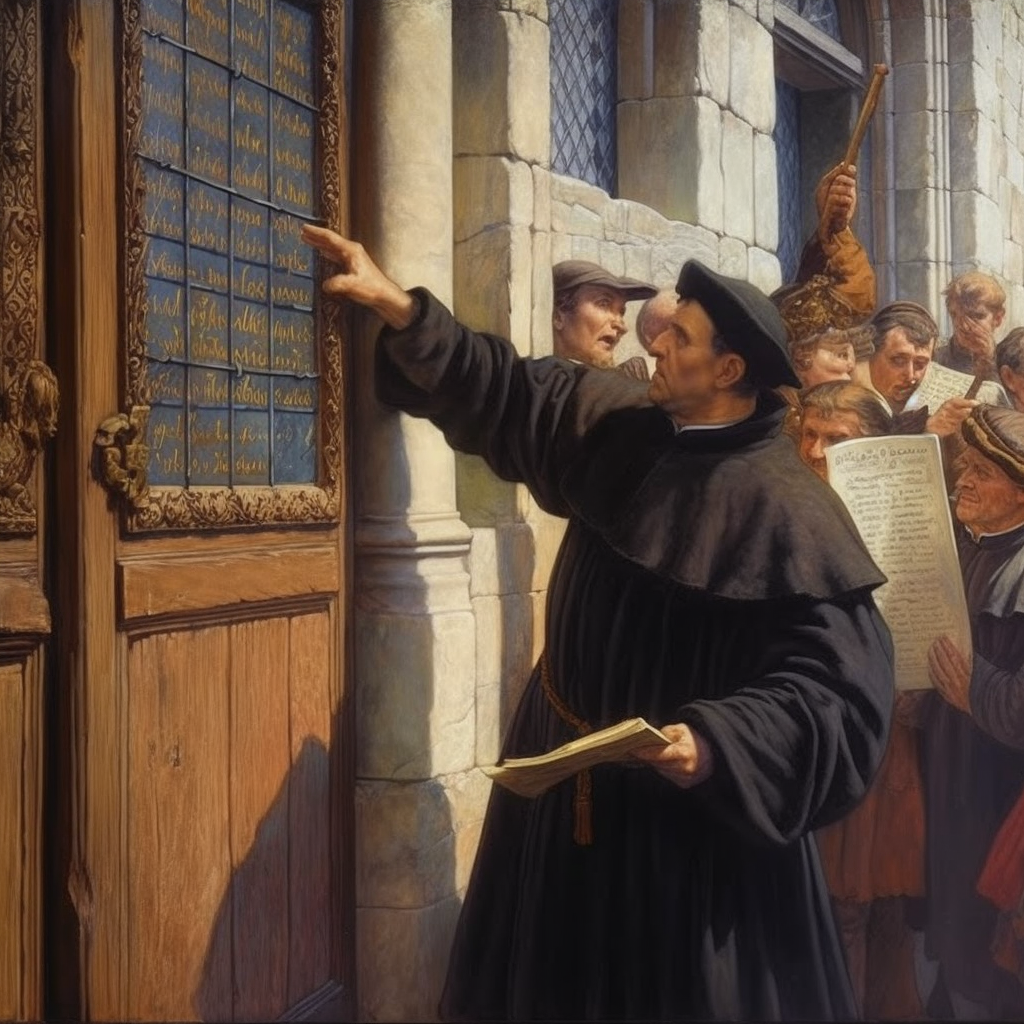 martin luther nailing the 95 theses to the door
